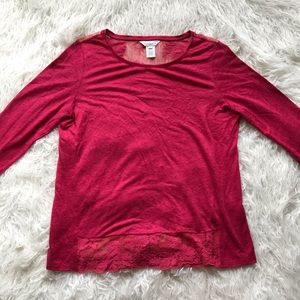 SUNDANCE RASPBERRY RED‎ LINEN LACE EMBROIDERED TOP